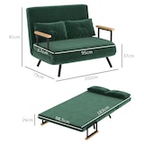thumbnail of HOMCOM sofá cama de 2 plazas sofá cama plegable con respaldo ajustable de 5 niveles y almohadas acolchadas para oficina dormitorio 102x73x81 cm verde