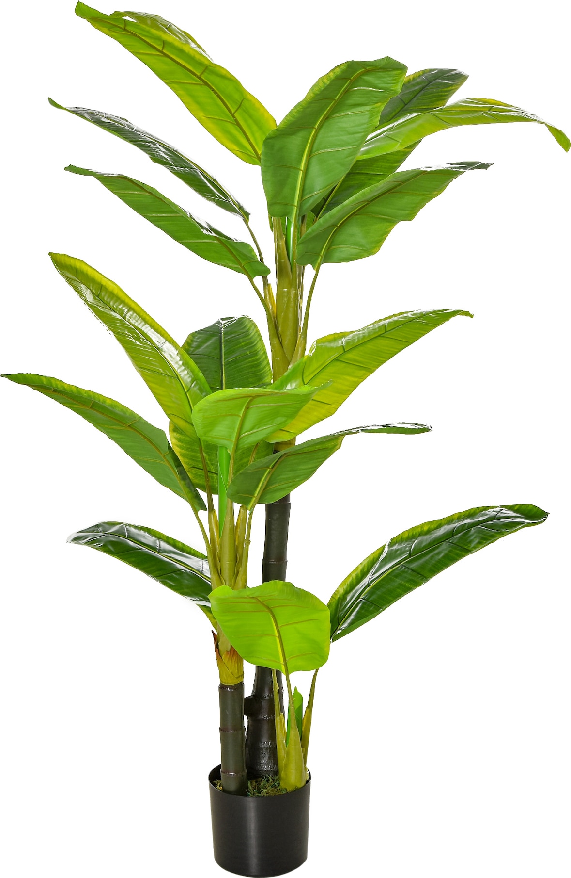 Künstliche Bananenstaude, 150 cm, mit Topf und 18 Blättern – Künstliche Pflanze zur Dekoration für Zuhause, Terrasse, Garten und Wohnzimmer