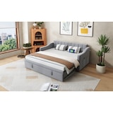 thumbnail of Ausziehbares Schlafsofa 90/180x190 cm mit Samtbezug, USB-Ports, Stauraum, hydraulisch, komfortables Polsterbett, modernes Design Hellgrau