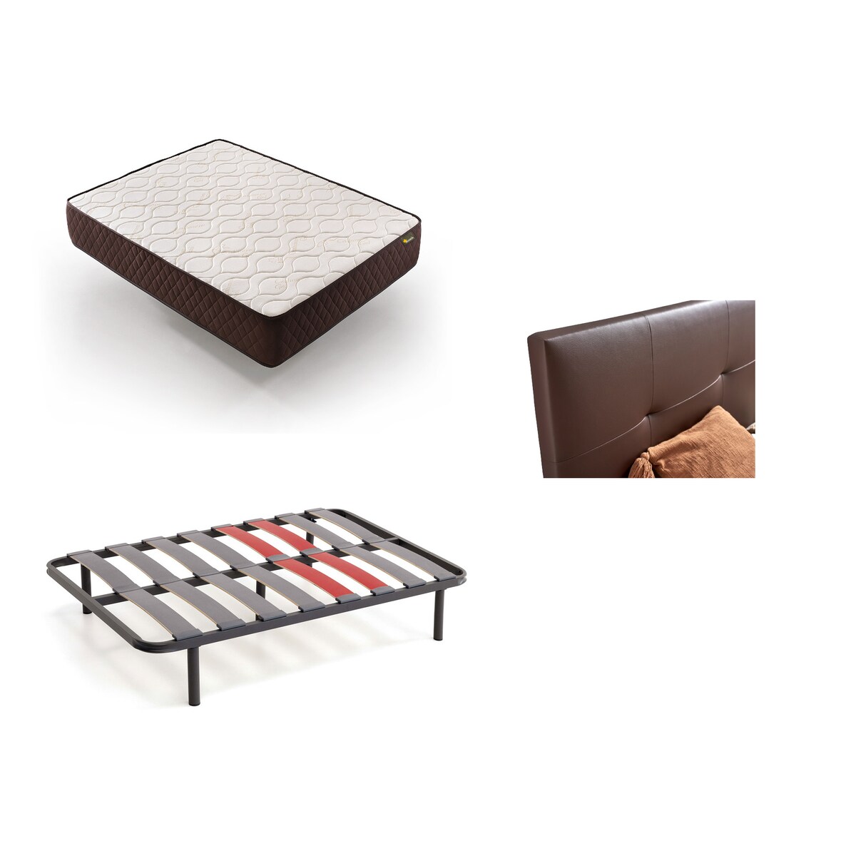 Pack Colchón + Cabecero Tapizado + Somier Descansin | 90x200 | Wengue | Ideal para Personas con Dolores de Espalda | Facil montaje | Silencioso