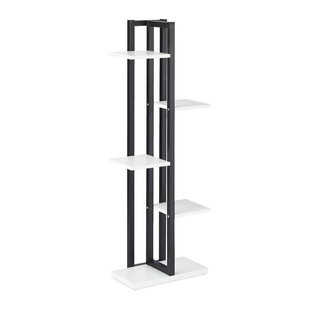 Relaxdays Pflanzenregal, Blumentreppe mit 5 Ablagen, HBT 117 x 43 x 22 cm, Stahl u. MDF, Blumenregal innen, schwarz-weiß