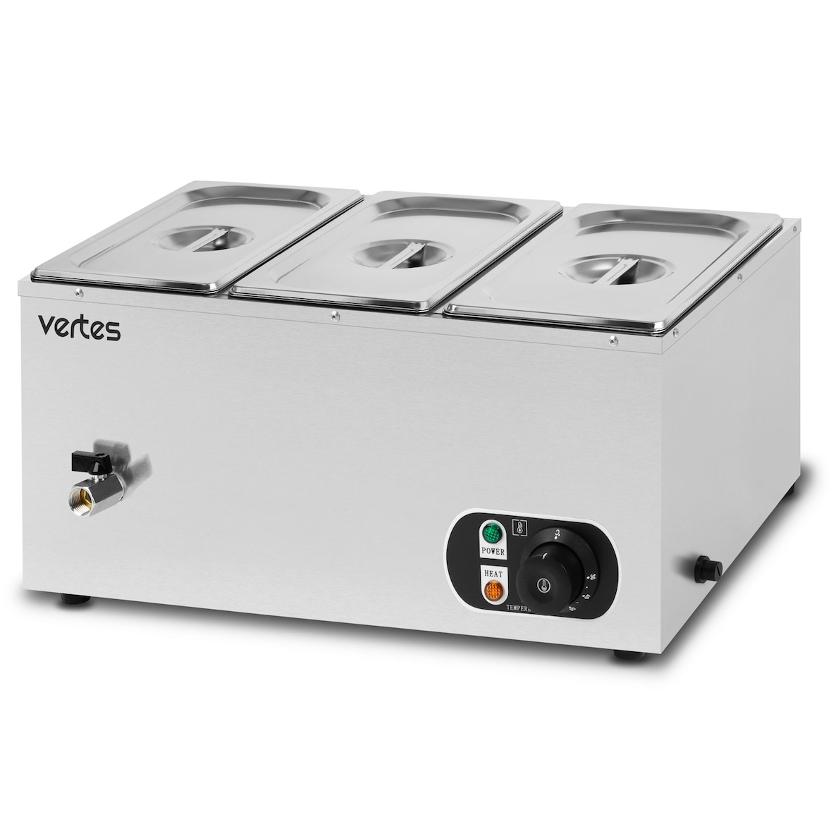 VERTES Calentador de Alimentos Buffet Contenedor para Comida Eléctrico 1500W Acero Inox (Incl. 3x Recipientes GN 1/3 de 6L con Tapa, 0-85°C)