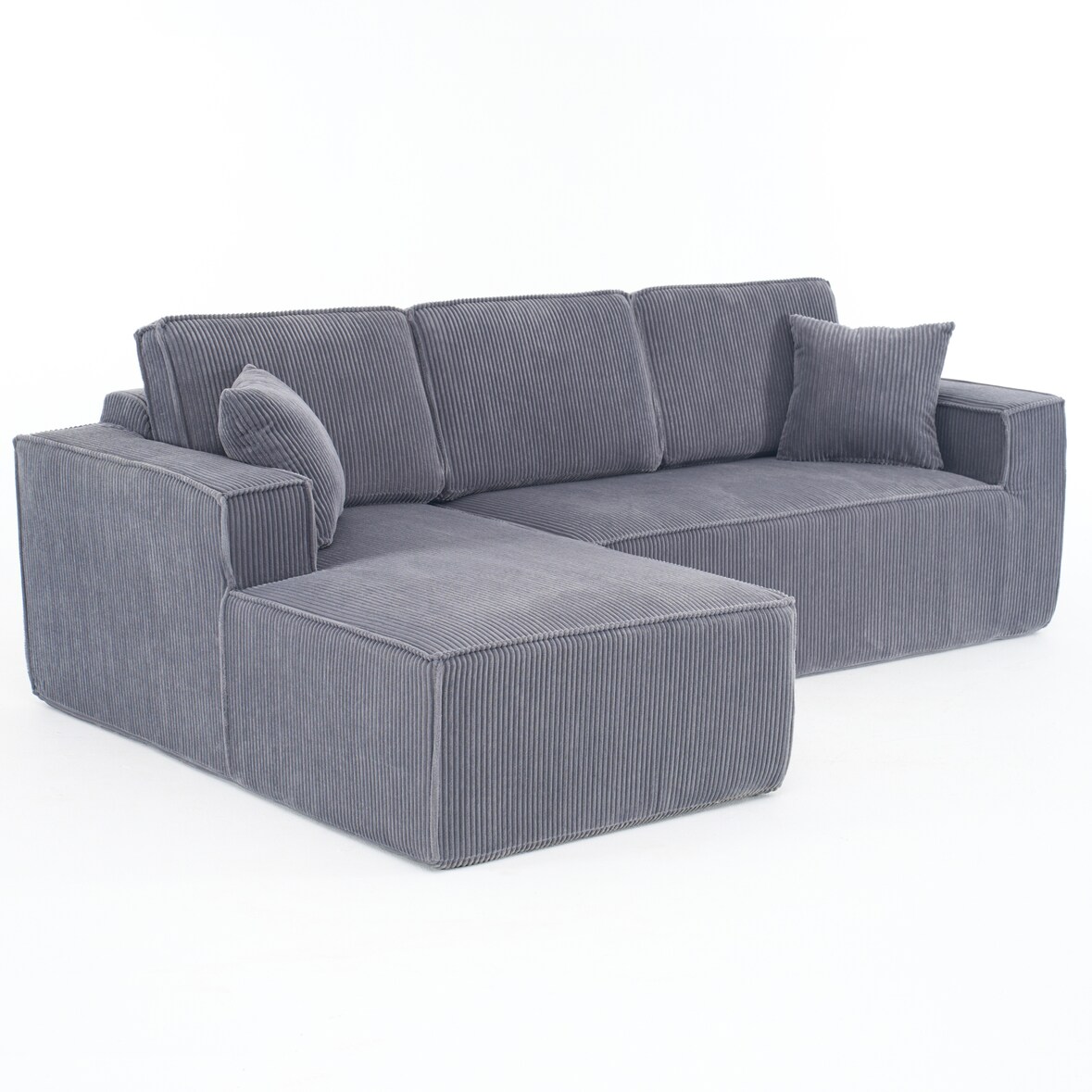 Ecksofa L Form Cord Grau 235x128x60 cm mit Chaiselongue modular vakuumverpackt inkl 2 Kissen hoher Sitzkomfort für Wohnzimmer