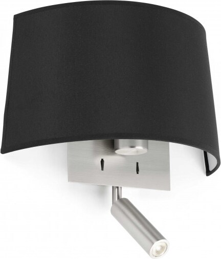 volta, wandleuchte mit led-reader, schwarzer lampenschirm, faro barcelona