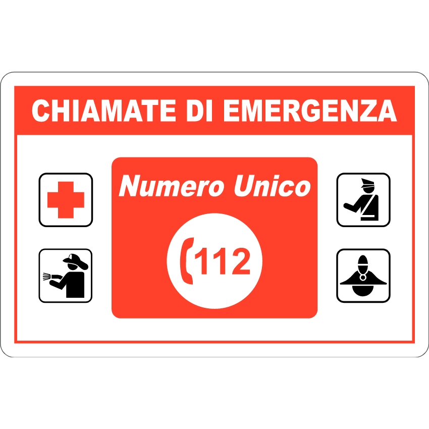 cartello alluminio 300x200 mm chiamate di emergenza - numero unico 112