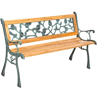 tectake Banco de jardim de madeira e ferro fundido Marina 124 x 52 x 74 cm  Castanho