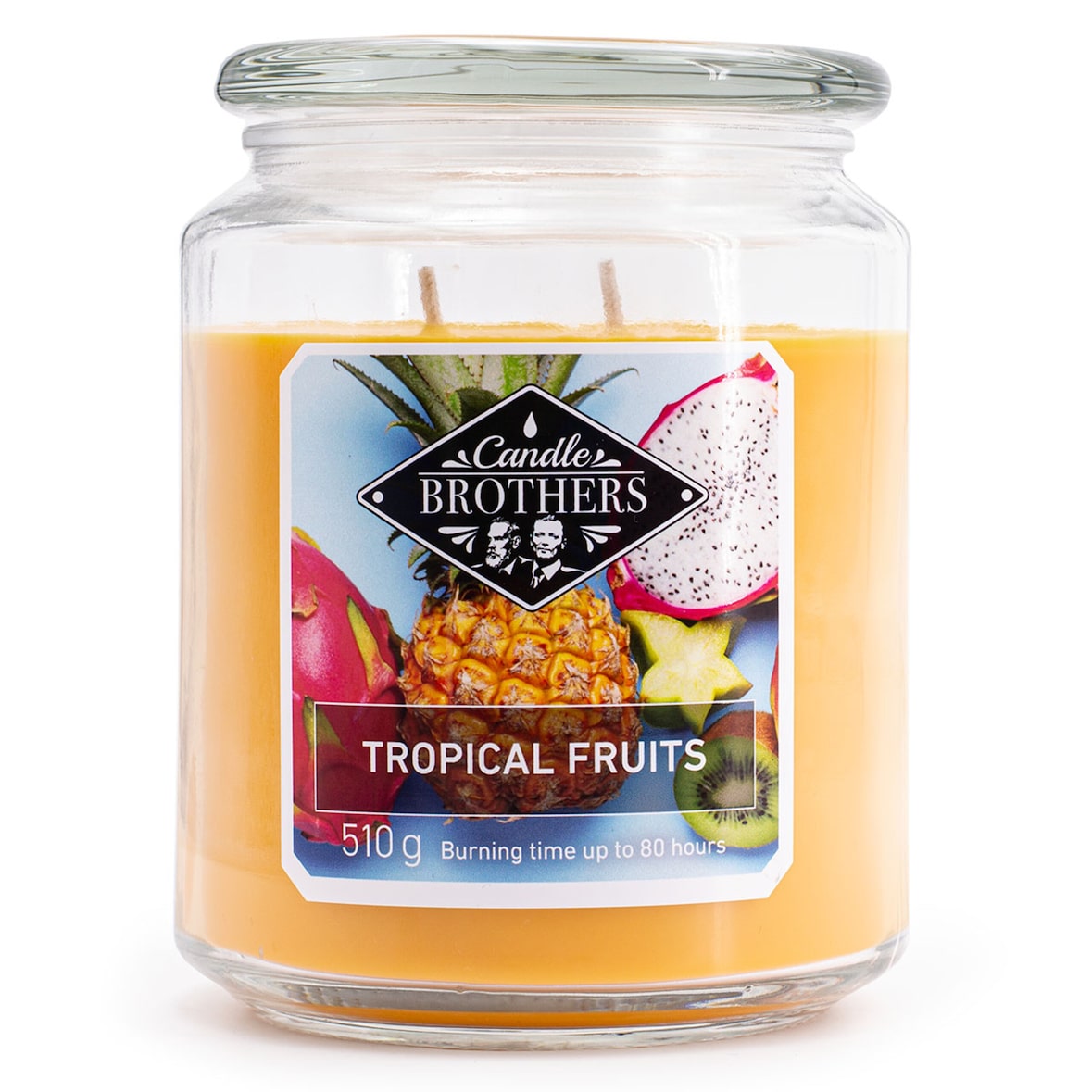 Tropical Fruits Duftkerze Candle Brothers, Kerze im Glas, 2 Dochte, 510g, 100h Brenndauer, Raumduftkerze