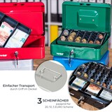 thumbnail of HMF Geldkassette abschließbar, Kasse mit Euro Münzzählbrett, 3 Banknotenfächer, 25 x 18 x 9 cm, Silber