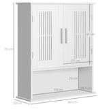 thumbnail of kleankin armario de pared para baño multiusos mueble de baño suspendido con puertas de listones estante ajustable y compartimento 60x20x70 cm blanco
