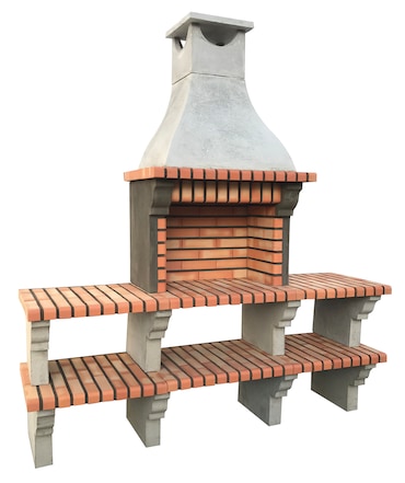 BBQ PETRA - Barbacoa con 4 encimeras, construido con ladrillo y cemento refractario - 206x57x240cm