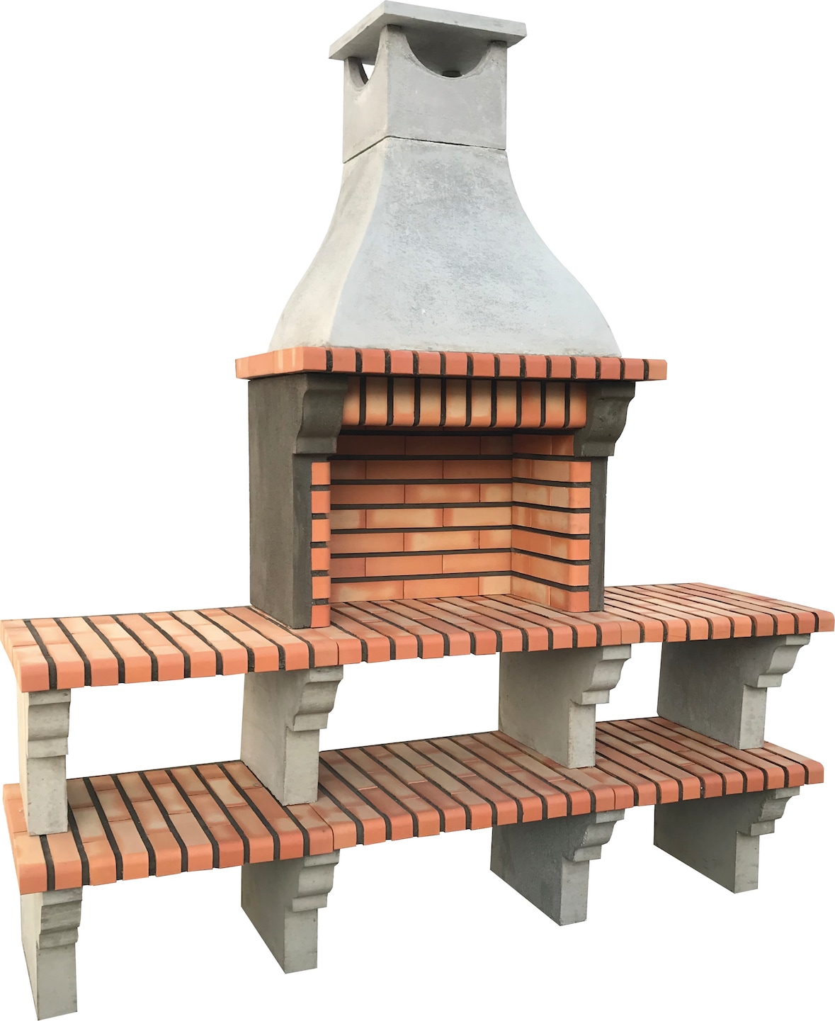 BBQ PETRA - Barbacoa con 4 encimeras, construido con ladrillo y cemento refractario - 206x57x240cm