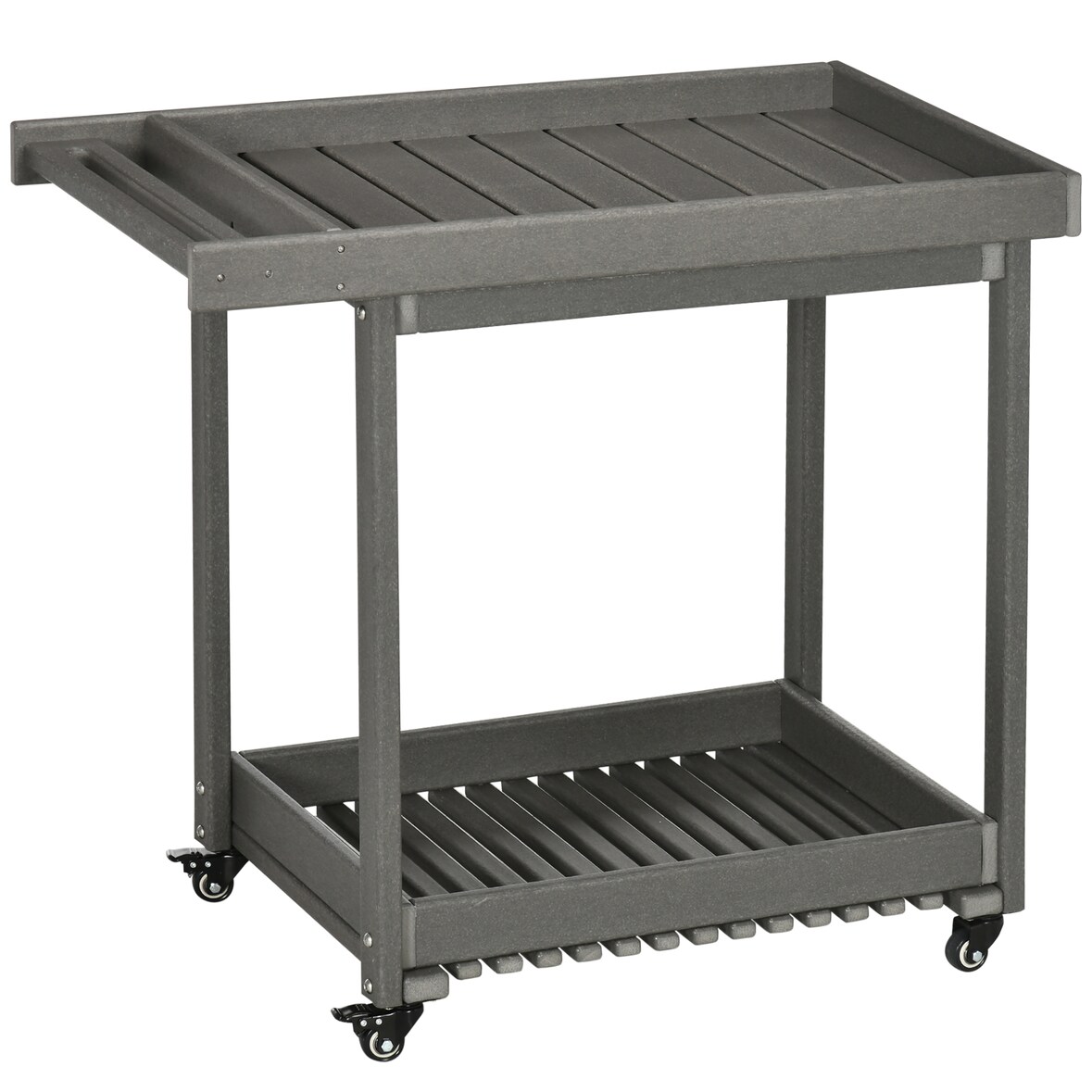Servierwagen Grilltisch 87x50x80 cm Dunkelgrau mit 2 Ablagen Handtuchhalter und 4 Rollen, HDPE Outdoor Rollwagen bis 50 kg belastbar