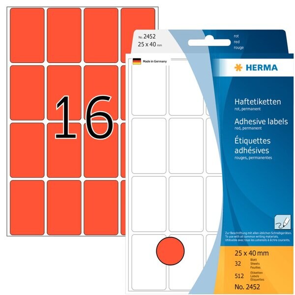 HERMA Vielzweck-Etiketten, 25 x 40 mm, rot, Großpackung