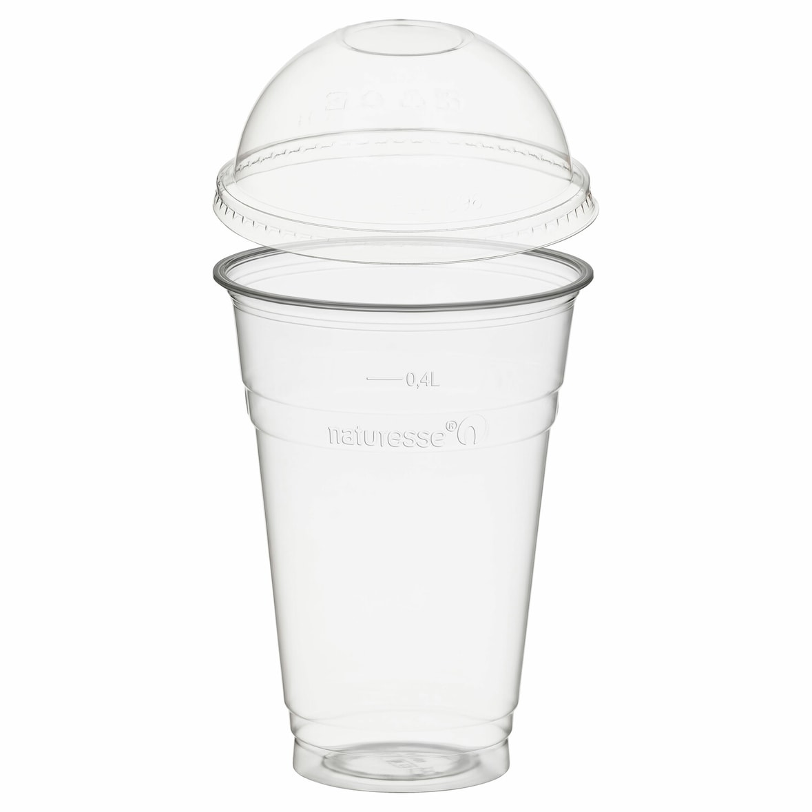 50x BIO Trinkbecher 400ml mit Domdeckel ohne Loch aus Biokunststoff (PLA)