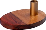 thumbnail of Kerzenleuchter für dünne Kerzen auf ovaler Holz-Platte 80 x 110 mm Gold-Kerzentülle für Kerzen Ø 13 mm
