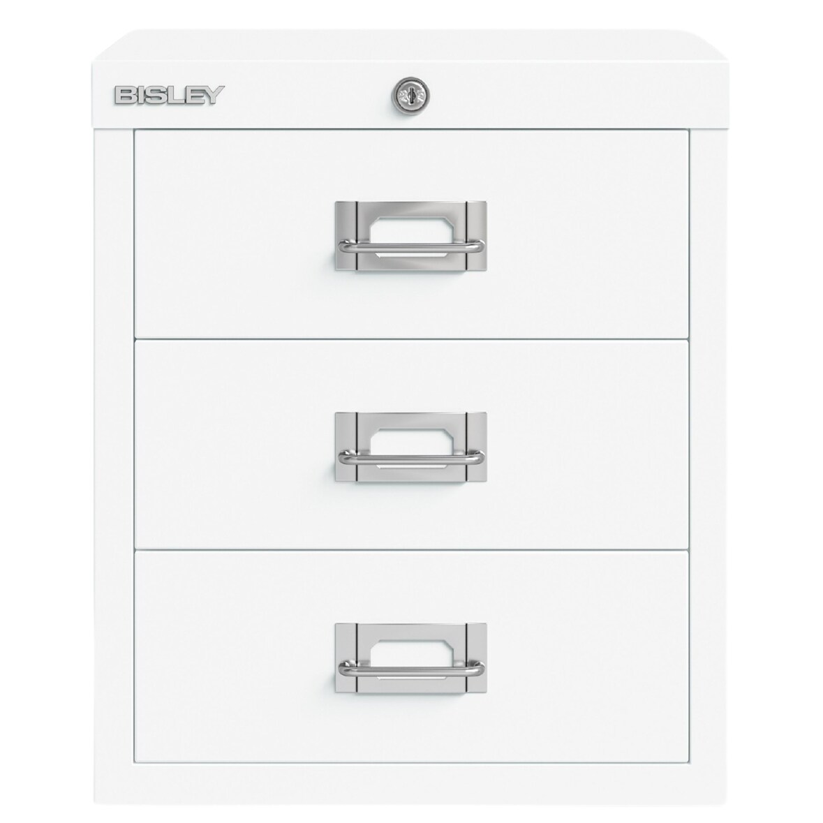 BISLEY Multidrawer Schubladenschrank aus Metall in verkehrsweiß, 3 Schübe abschließbar - Schrank für's Büro Stahlschrank Metallschrank Büroschrank