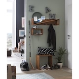 thumbnail of Möbilia Cabide de parede em acácia | 4 ganchos metálicos | 1 prateleira inclinada | L 90 x P 20 x A 20 cm | natureza