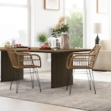 thumbnail of Esszimmerstuhl 2er Set 56x60x79 cm Natur+Schwarz mit Polyrattan Sitzschale Armlehnen Stahlbeinen rutschfesten Fußkappen ergonomisch