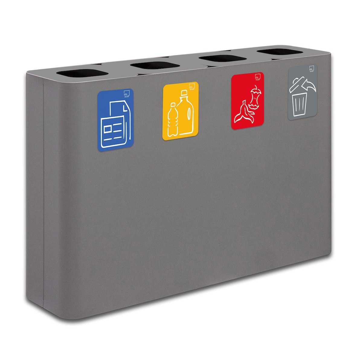 Stil Casa PURE sistema di raccolta rifiuti, acciaio verniciato, 120x30xh. 80 cm, 240 litri a quattro scompartimenti da 60 litri ciascuno, grigio.