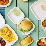 thumbnail of BIOZOYG 500 Stück Burger-Verpackungen 14.3 x 15 x 8.2 cm aus Zuckerrohrfasern, umweltfreundlich, Hamburger-Boxen und Öko-Hamburgerschachteln