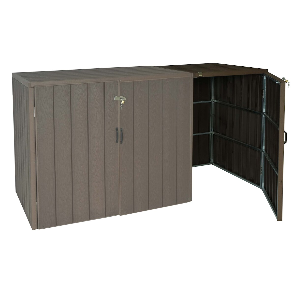 Proregal 1er WPC-Mülltonnenverkleidung Erweiterung | HxBxT 116x69x88 cm | Metall Holzoptik | Braun | Premium Mülltonnenbox