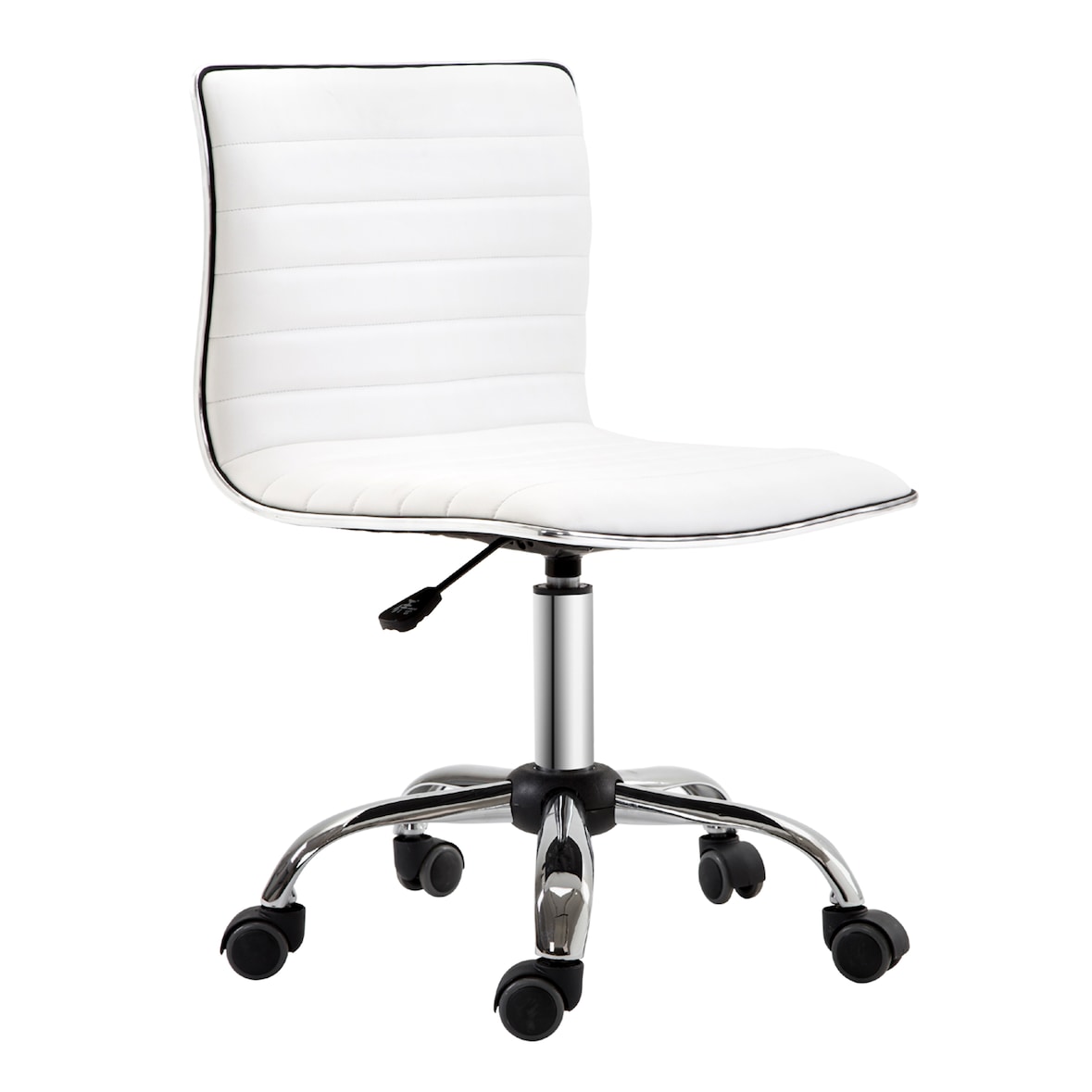 Bürostuhl höhenverstellbar Weiß 48x52x90 cm ohne Armlehnen mit Rückenlehne und Rollen, Kunstlederbezug, belastbar bis 120 kg