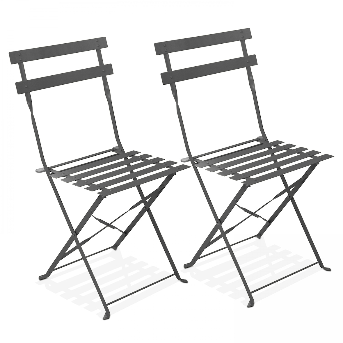 Lot de 2 chaises pliantes en acier grises - Oviala