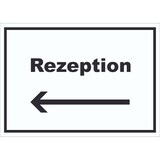 thumbnail of Rezeption Schild mit Text und Richtungspfeil links Anmeldung Eingang waagerecht A2 Rückseite selbstklebend