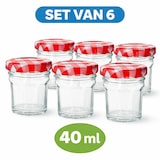 thumbnail of Mini Jam Potjes – Set van 6 – 40 ml – 5 x 5 x 5,5 cm – Glazen Confiture Potjes met Deksel – Voor Jam, Honing & Sausjes