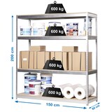 thumbnail of Scaffale metallico senza viti con vassoi in truciolato Simonforte 4 ripiani. Colore galva/legno 2000x1500x600 mm