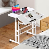 thumbnail of höhenverstellbarer Sitz-Steh Schreibtisch 80x60cm, Stehpult, drehbar, Mobiler Stehtisch mit neigbar Tischplatte, Weiß