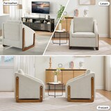 thumbnail of Sessel Polstersessel Wohnzimmerstuhl Relaxsessel Akzentstuhl mit Holzarmlehnen und Chenille Bezug 73x73x73 Beige