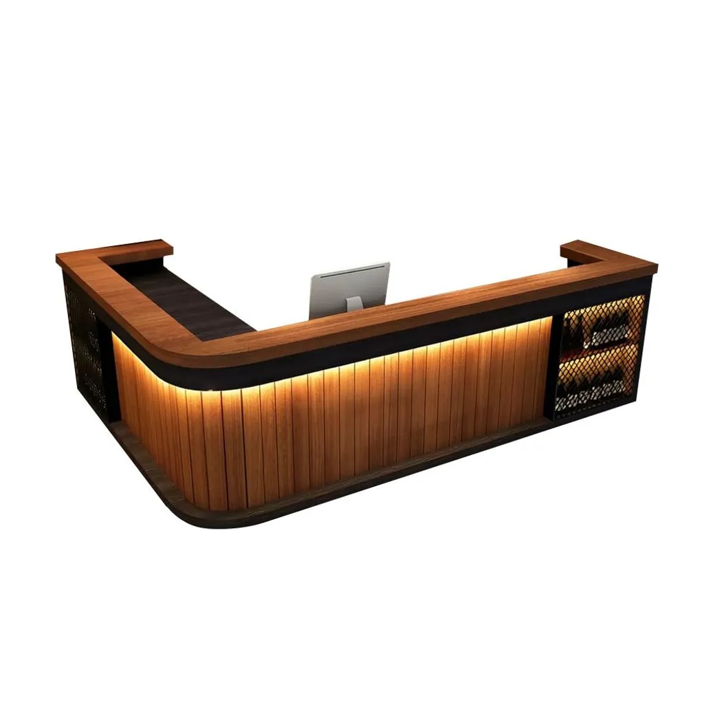 Bartresen, Empfangstheke in Holzoptik (mit Ecke) – Holzmaserungsdesign, geeignet für Bar, Restaurant & Café Braun 180x60cm 【Hutaohei 180 ZJ60】