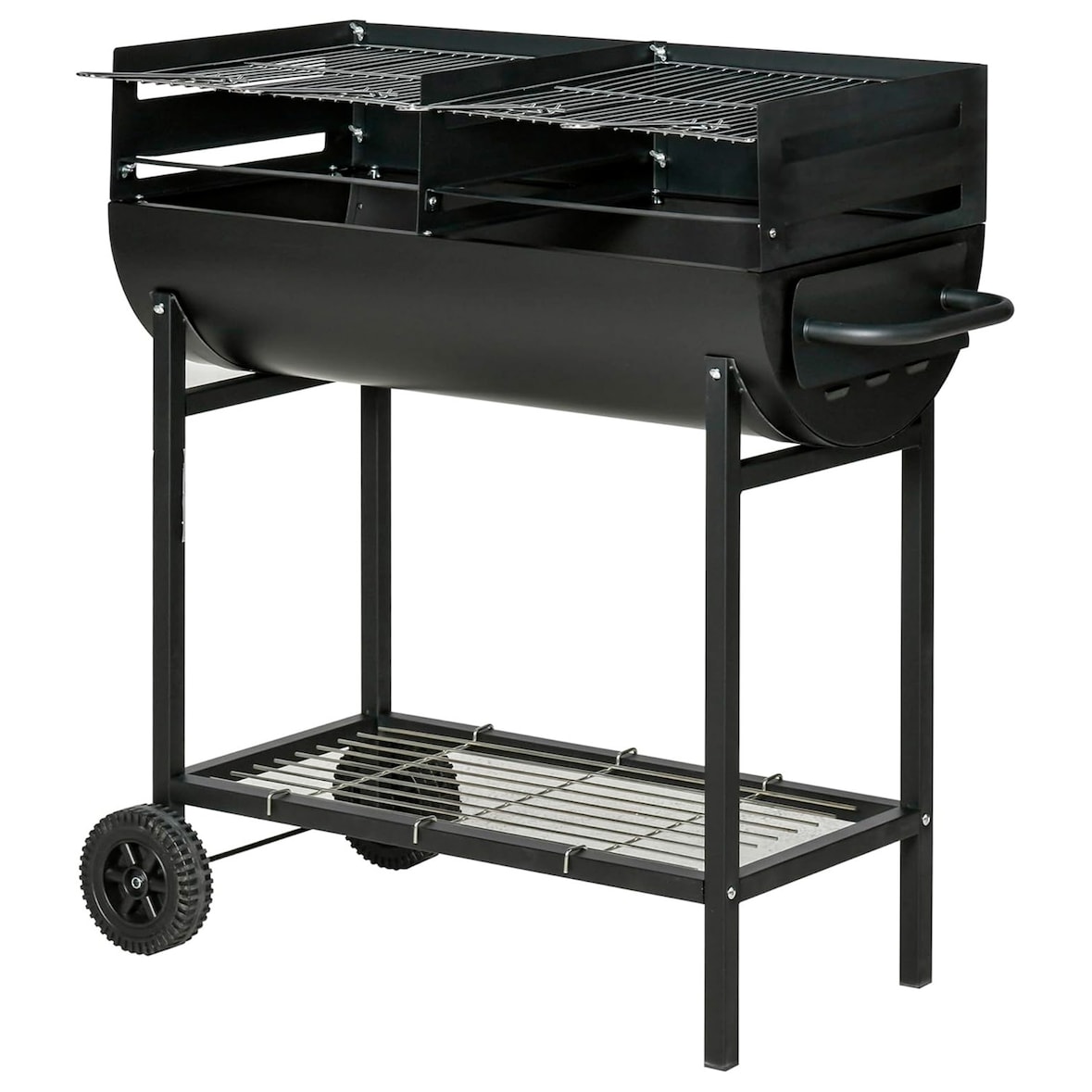 Barbecue A Carbone Con 2 Griglie Regolabili BBQ In Acciaio Resistente Con Ruote E Ripiano Portaoggetti Giardino Terrazzo 90 x 45 x 96 Cm Nero