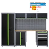 thumbnail of Werkstattwand 13-tlg. modulares Werkstattschranksystem aus Stahl mit massiver Holzarbeitsplatte grün