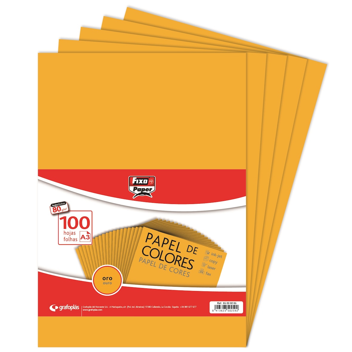 Pacote de 100 folhas Papel colorido A3 80g ouro