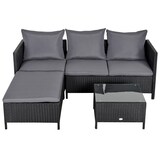 thumbnail of Outsunny Conjunto de Muebles de Jardín 4 Piezas Ratán Doble Sofá Mesa de Café Taburete con Cojines Acolchados para Exteriores Marco de Metal Negro