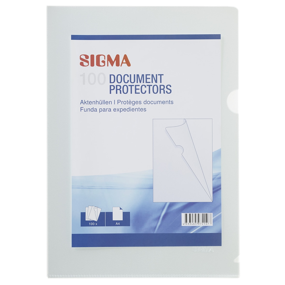 SIGMA Fundas para folios con apertura de esquina, DIN A4, transparente, granulada, polipropileno, 100 unidades