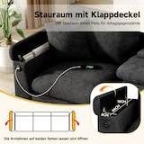 thumbnail of Dreisitzer-Sofa 242x80x88 cm aus Chenille mit Klapptisch, USB-Anschluss und integrierten Getränkehaltern – Modernes Design in Grau