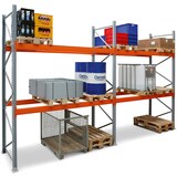 thumbnail of PROREGAL Palettenregal TAURUS | Grundregal | Medium | HxBxT 350x190x110cm | Fachlast 3000kg | 2 Ebenen | Silbergrau/Reinorange