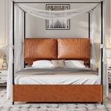 thumbnail of Multifunktionales Bett 160x200 PU-Bettgestell mit abnehmbarem Baldachin, Lattenrost inklusive, stabiles Design, modernes Schlafzimmer, Braun