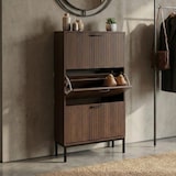 thumbnail of Schuhkipper HWC-P48, Schuhregal Schuhschrank, 3 Kippfächer Ablage MDF Melamin 125x60x25cm ~ Walnuss-Optik