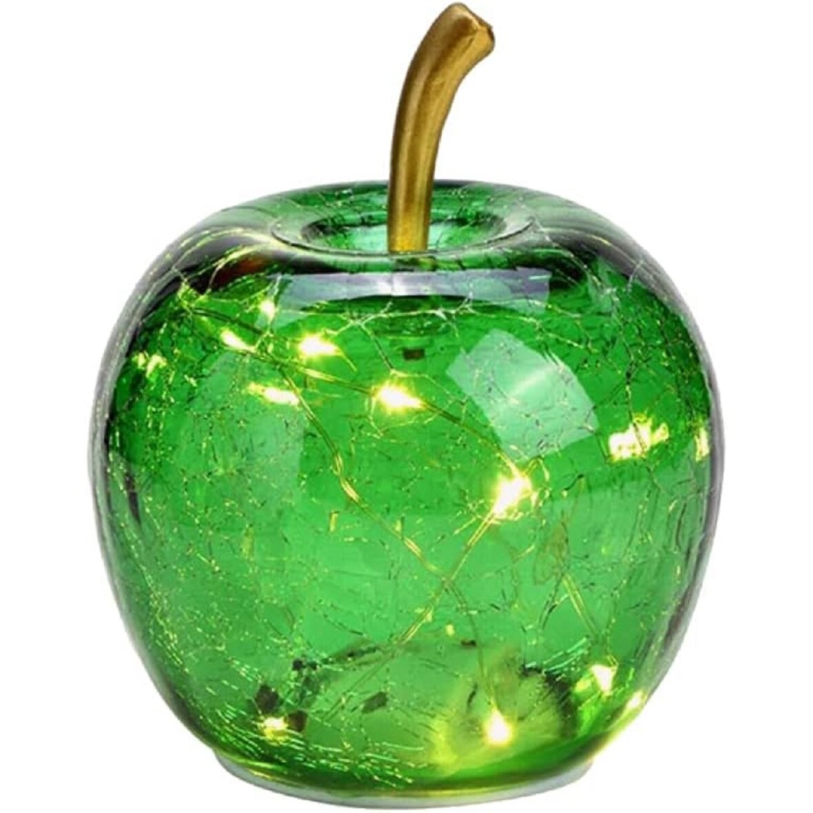 LED Dekolampe Apfel Glas 10er LED Lichterkette Timer Ø11cm dunkelgrün