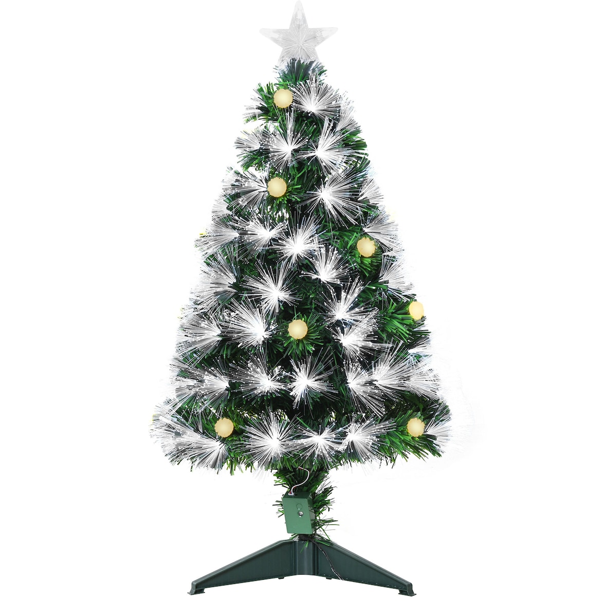 Árbol de Navidad 90 cm árbol de Navidad con fibra óptica árbol de Navidad artificial con 90 luces LED y 90 ramas para interior verde y blanco
