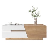 thumbnail of Merax Ausziehbarer Couchtisch, Wohnzimmertisch mit Schubladen, Beistelltisch mit Farbblockstruktur, Weiß und Holzfarbe