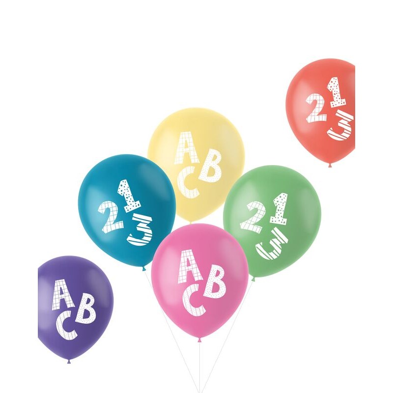 6 bunte Luftballons Einschulung Schulanfang