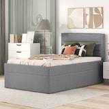 thumbnail of Merax Hydraulisches Polsterbett 90x200 aus Leinen Einzelbett Funktionsbett mit Gepolstertes Kopfteil & Lattenrost Grau