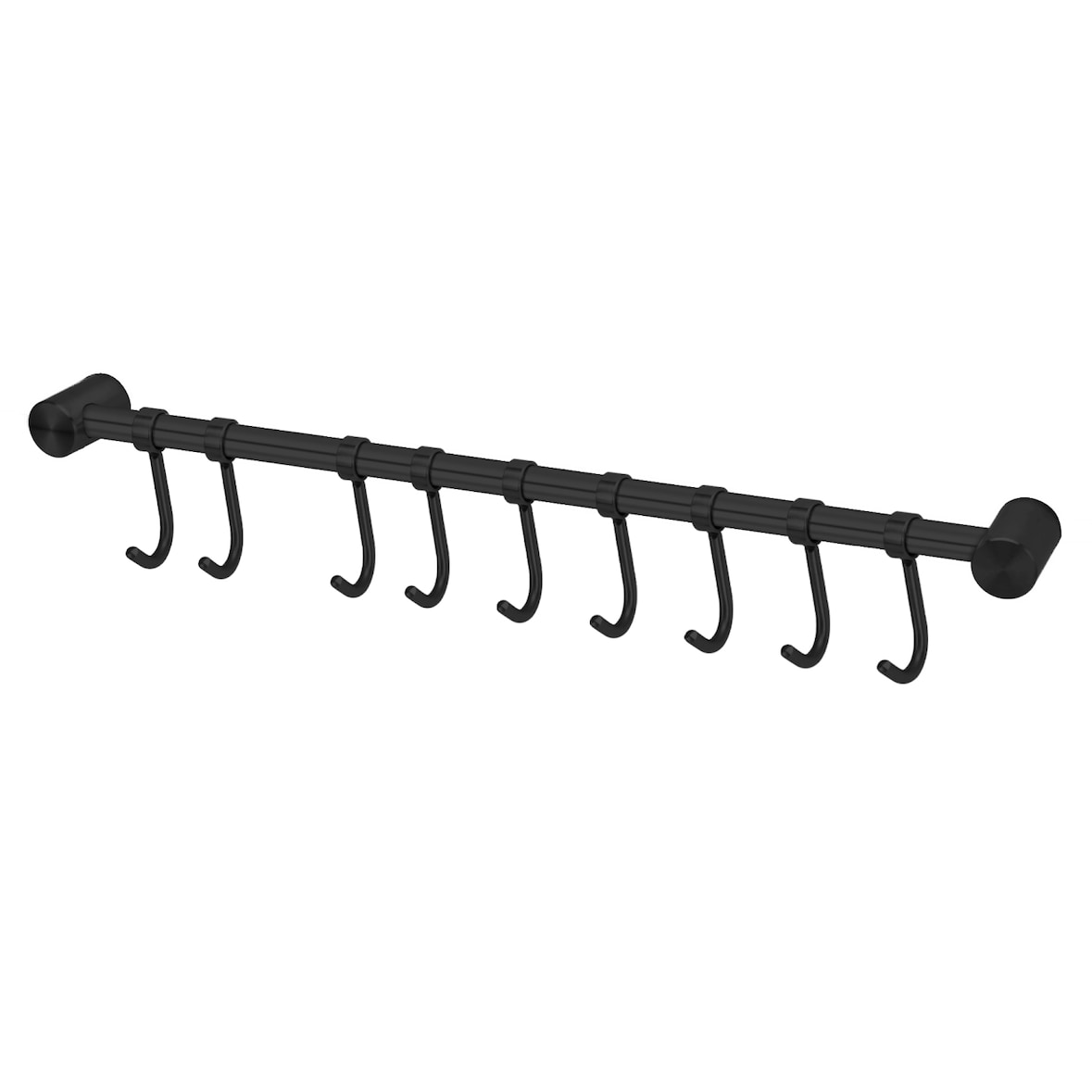 Intirilife Edelstahl Küche Hängeleiste zum bohren mit 9 Haken in Schwarz - 49.8 x  6.3 x 2.1 cm - Küchen Reling Hakenleiste Küchenstange Wandhalterung