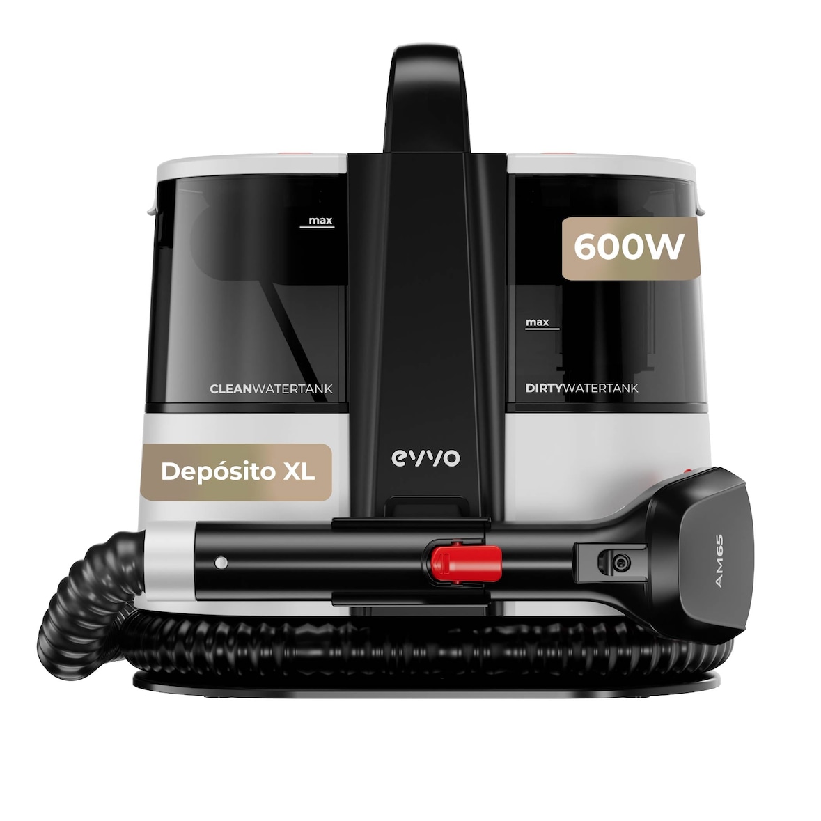 Limpiatapicerías EVVO AM65, 600W, Depósito 1.5L, Accesorios XXL y Ventanas, Doble Depósito