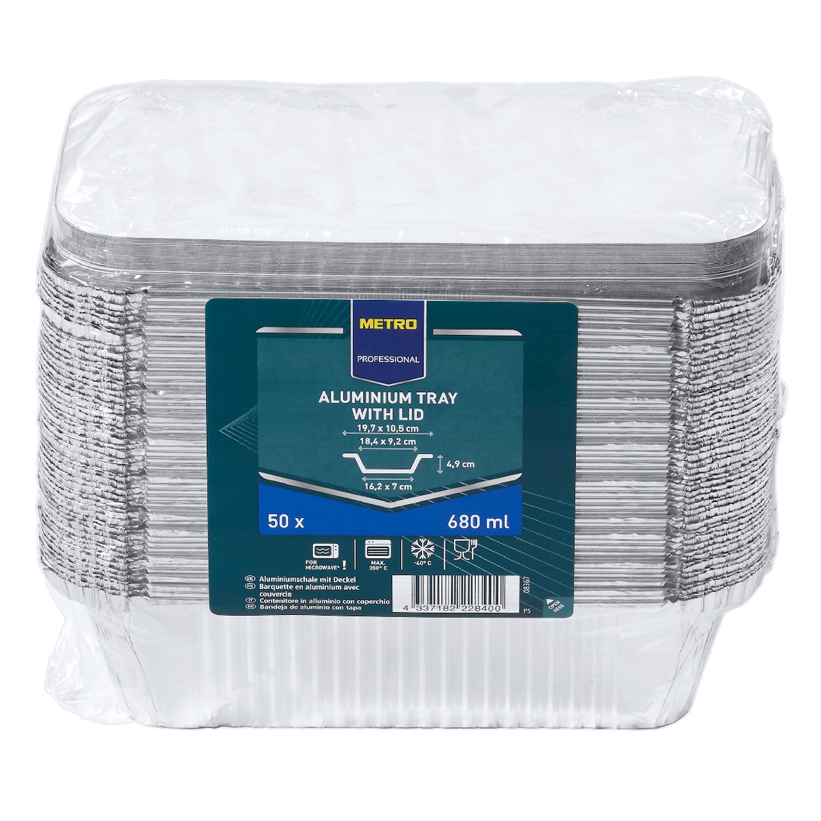 METRO PROFESSIONAL Aluminium bakjes met deksel, aluminium, 680 ml, zilver, 50 stuks